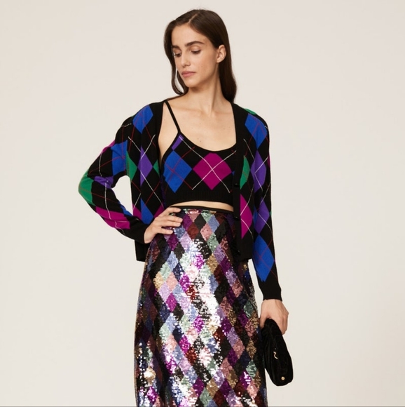 NWT LE SUPERBE ARGYLE GEM CROP TOP SWEATER TANK, SIZE SMALL - Picture 2 of 6